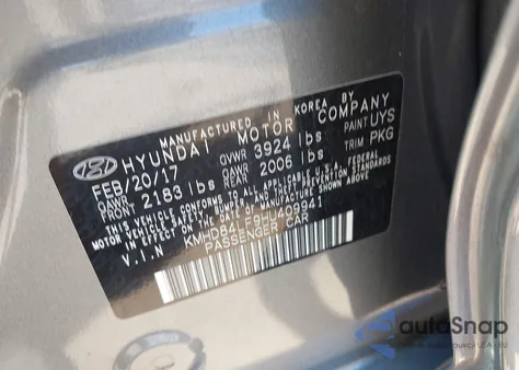 2017 Hyundai Elantra Se из США, поврежденный, VIN KMHD84LF9HU409941